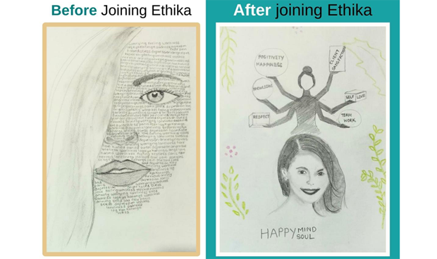 A sketch by an employee showing their transformation after joining Ethika
