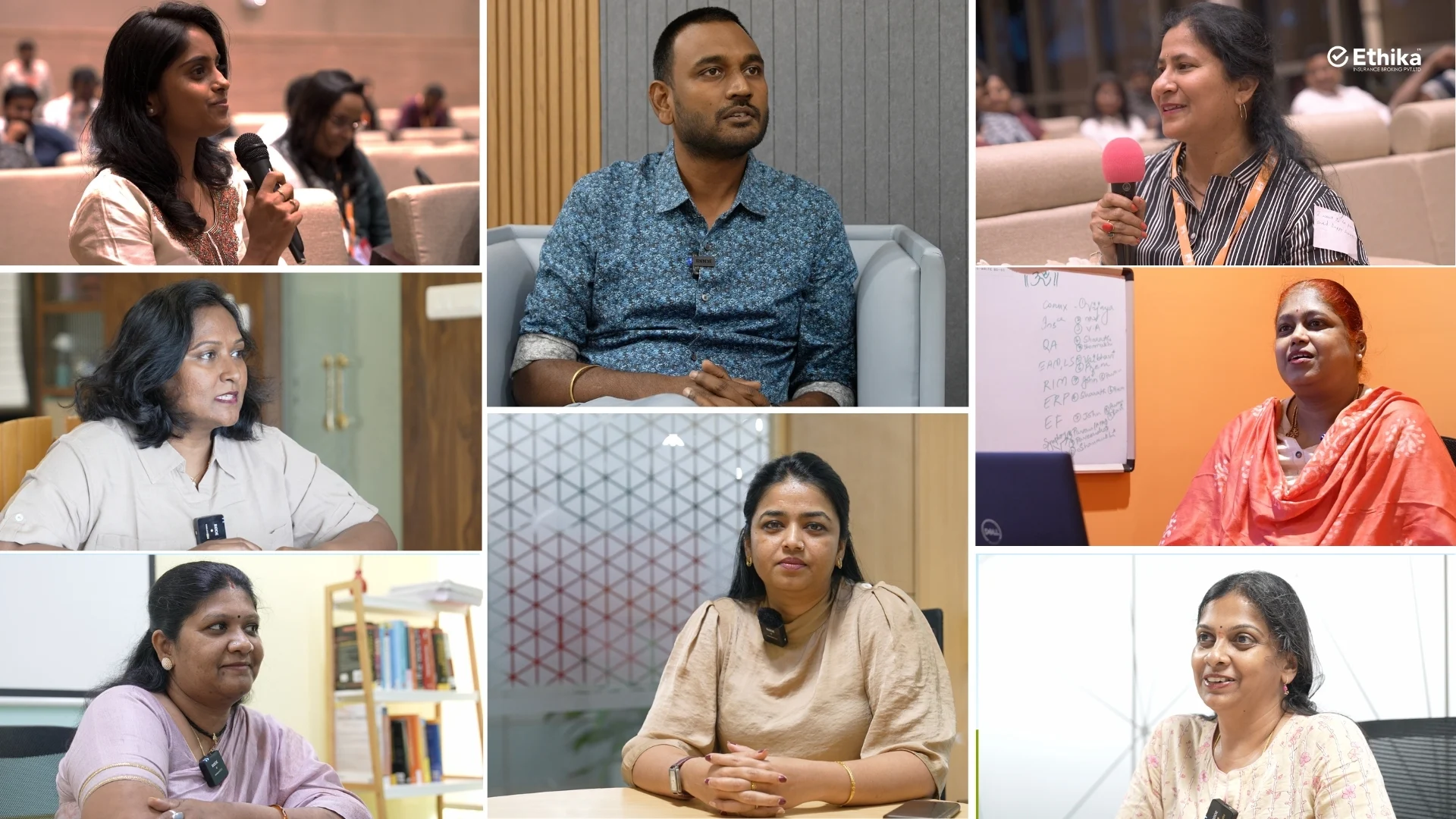 A montage of various Ethika clients sharing positive testimonials.