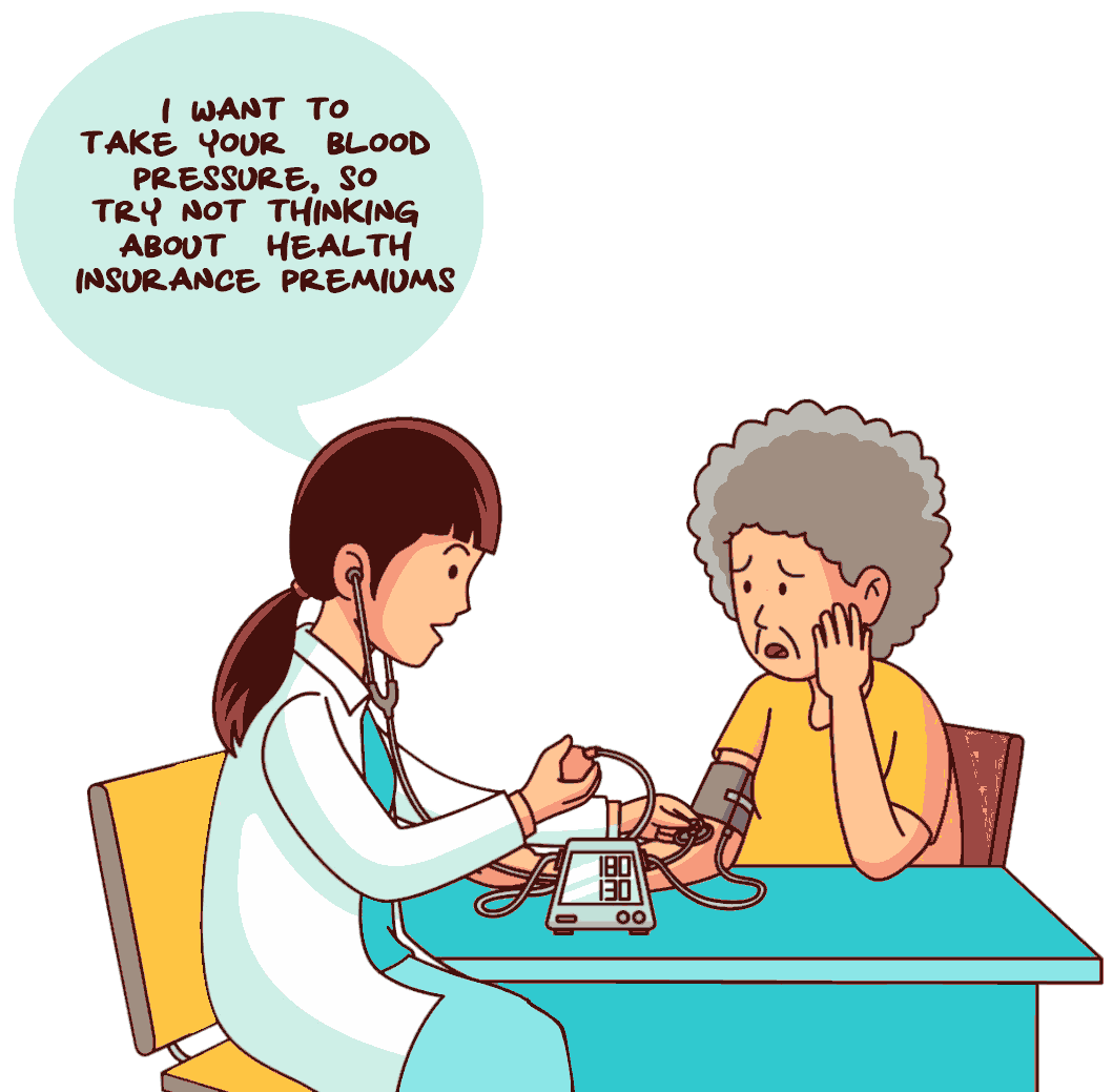 Lady Doctor Checking Old Patient Colourful Vector Icon - Group Health Insurance