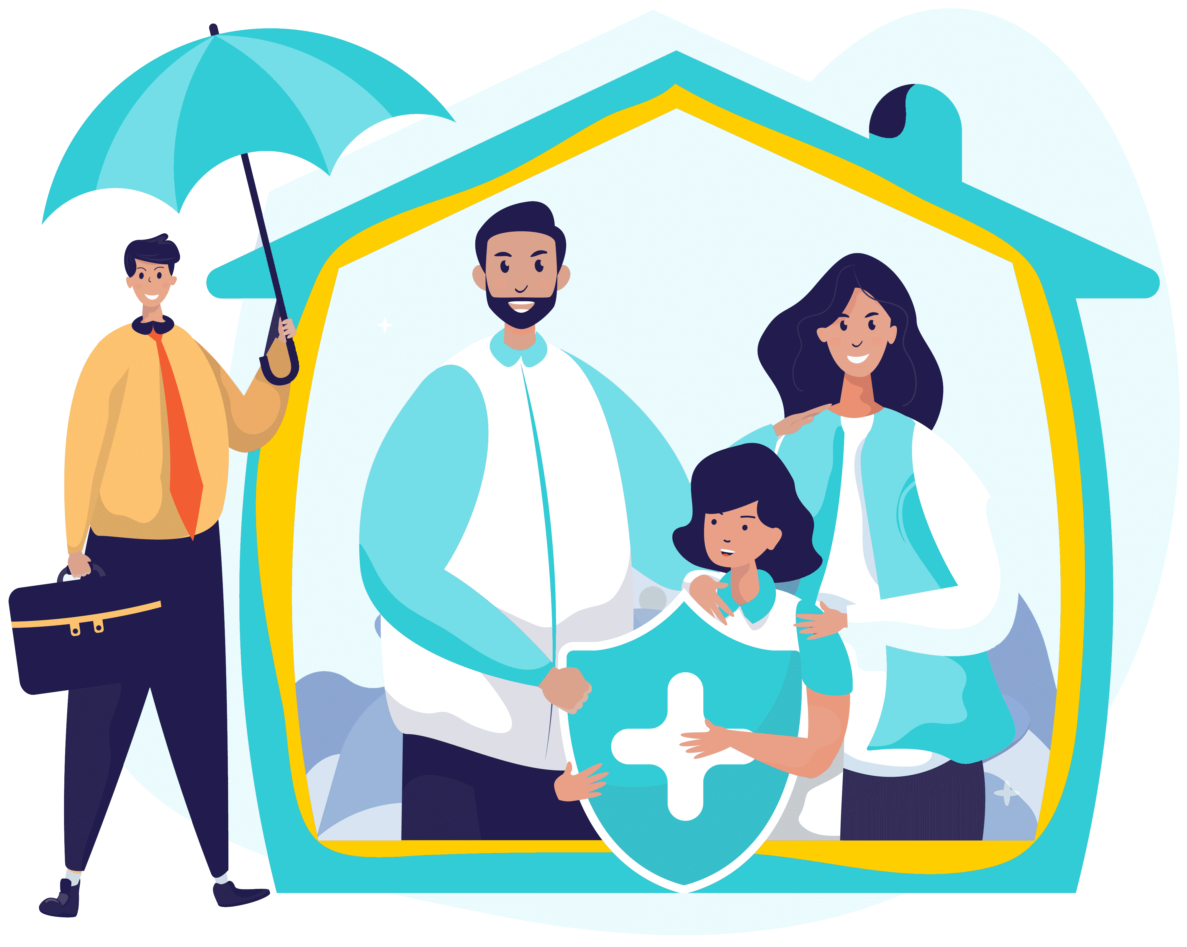 Family in a Protection Shield Vector Icon - Group Health Insurance