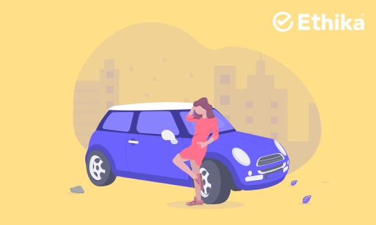 vector image of car and woman - Motor Insurance