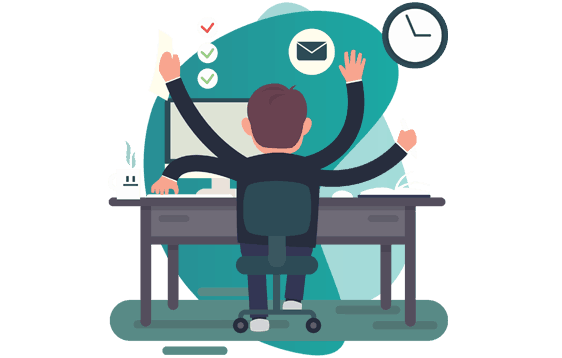 DIRECTORS AND OFFICERS LIABILITY insurance - vector image of a man working with 4 hands