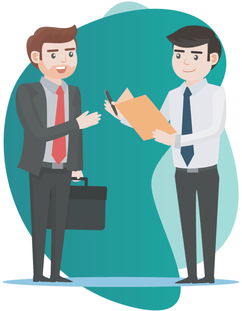 DIRECTORS AND OFFICERS LIABILITY - vector image of two men talking to each other