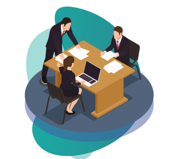 professional indemnity insurance for company secretary - vector image of 3 people discussing
