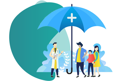 professional indemnity insurance for doctors -  vector image of a Doctor and 3 people