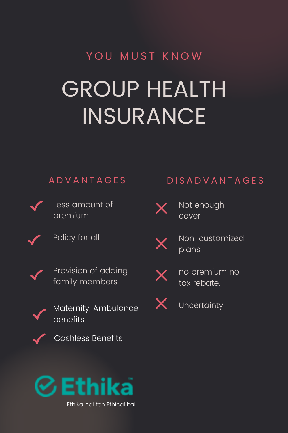 Group health insurance advantages and disadvantages - list