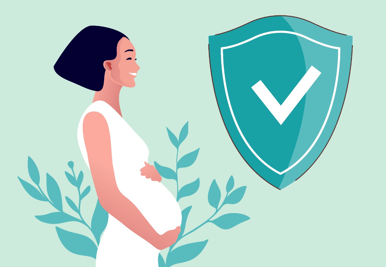 Maternity Benefits in Group Health Insurance - vector image of a pregnant woman