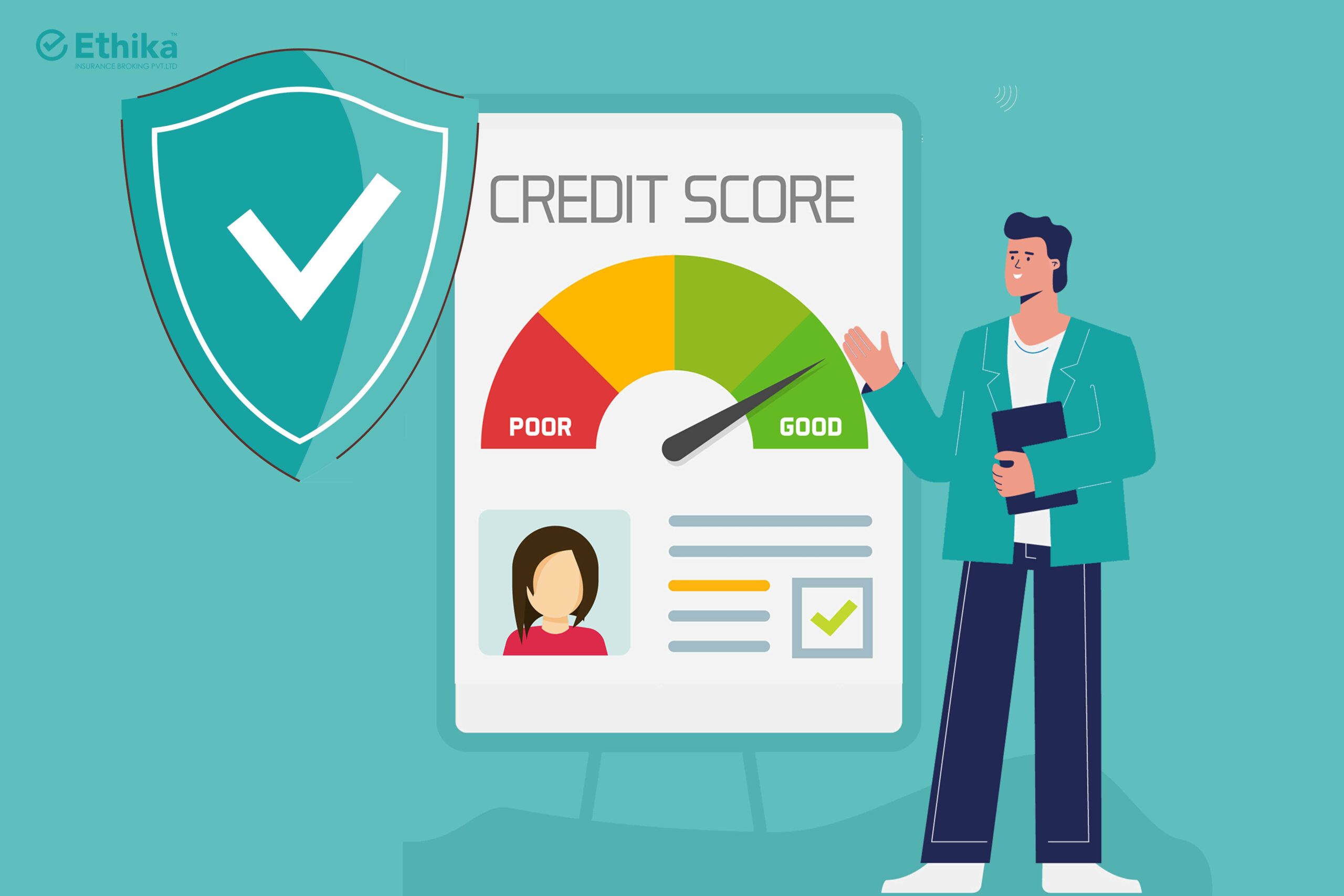 credit score - vector graph is presenting man having his credit score report