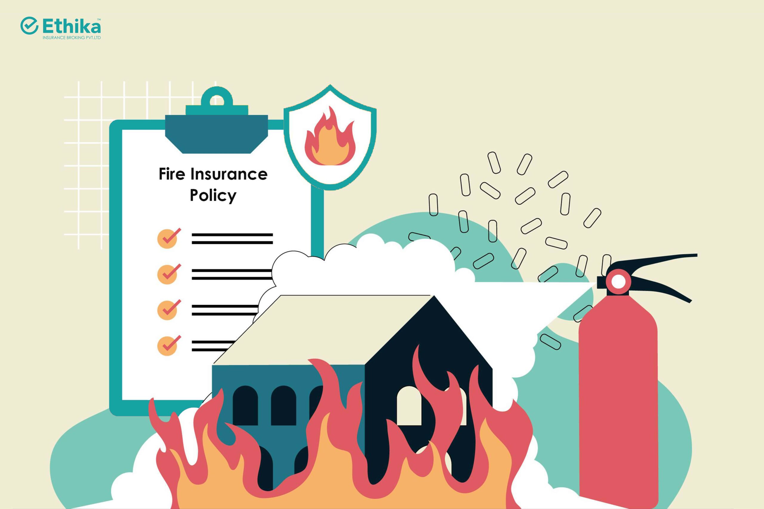 fire insurance - vector image of having home with fire and the fire extinguisher